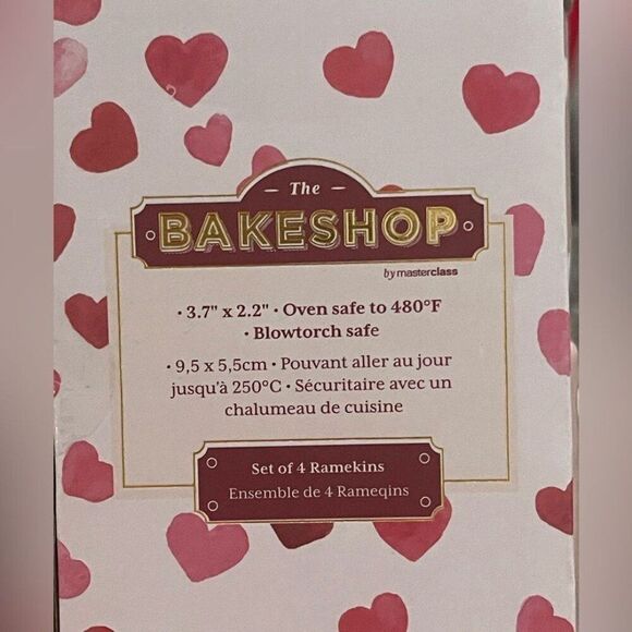 Set of 2 The Bakeshop Valentine's Ramekins Pink With White Hearts - 8 total - Picture 5 of 6